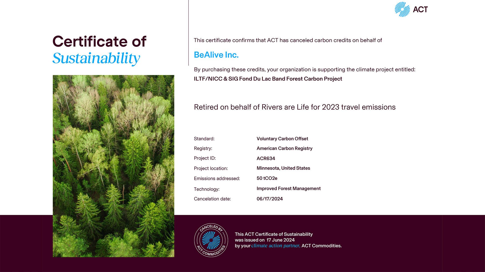 Rivers are LifeBeAlive-Carbon-Credits-Retirement-Statement